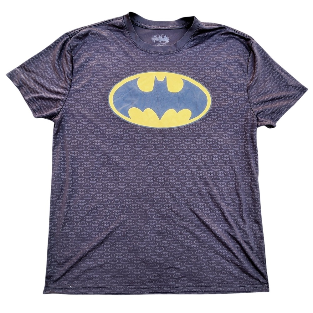 Batman T Shirt Polyester XL Grey All Over Bat Signal Print‎ Graphic Tee